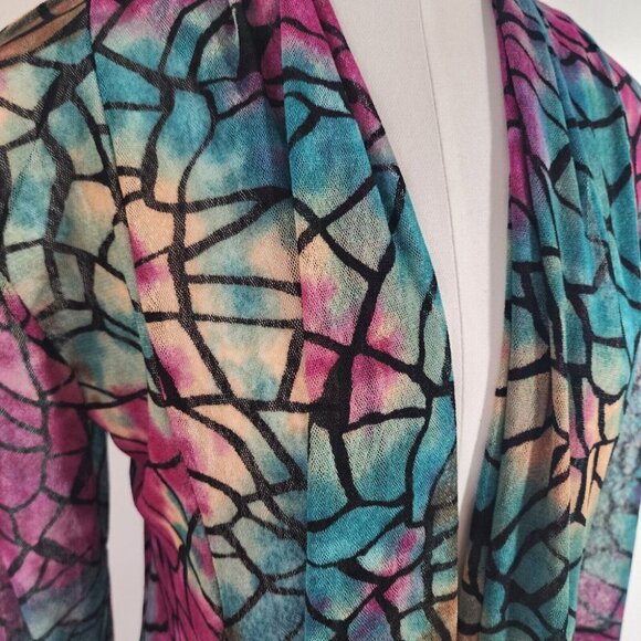 Women's Top Purple Mesh Open Duster Cardigan Mermaid Whmisical Purple Blue S - Picture 2 of 9